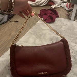 Michael Kors Wine Red Shoulder Bag with Gold Chain